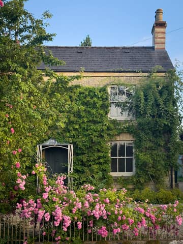 beautiful Cotswold cottage with pink flowers