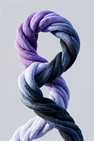 A purple and blue knot on a white background