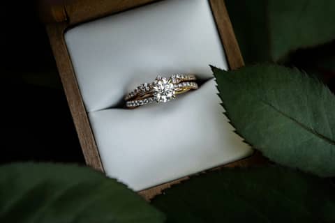 Elegant wedding rings in a box.