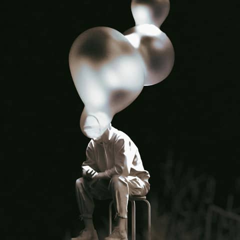 A man with a head of bubbles.